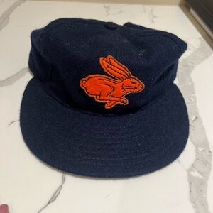Navy Blue Hat with Orange Rabbit Embroidery